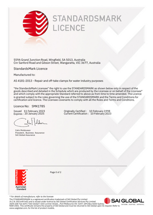 SMK License AS4181:2013 SS Clamps for waterworks with SMK1785 20230211