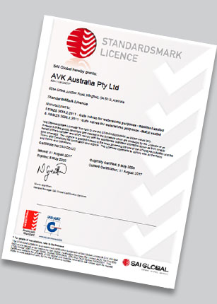 Standardsmark Licence AS/NZs 2638.2:2011 Gate Valves For Waterworks